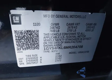 2021 Cadillac Escalade 4Wd Sport из США, поврежденный, VIN 1GYS4FKL6MR204708